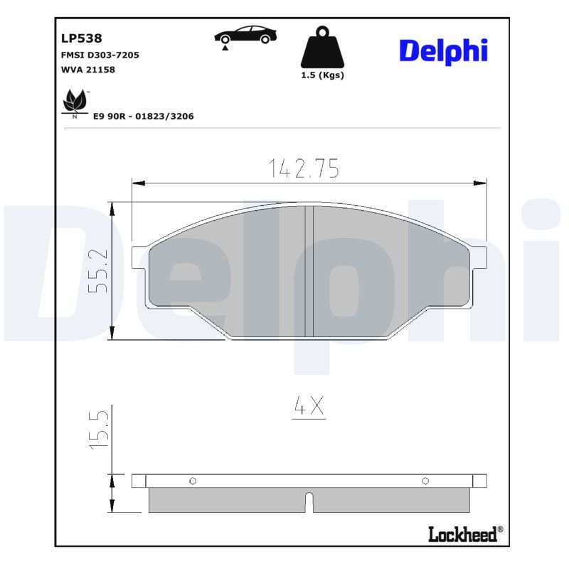 DELPHI LP538 Brake pad set, disc brake