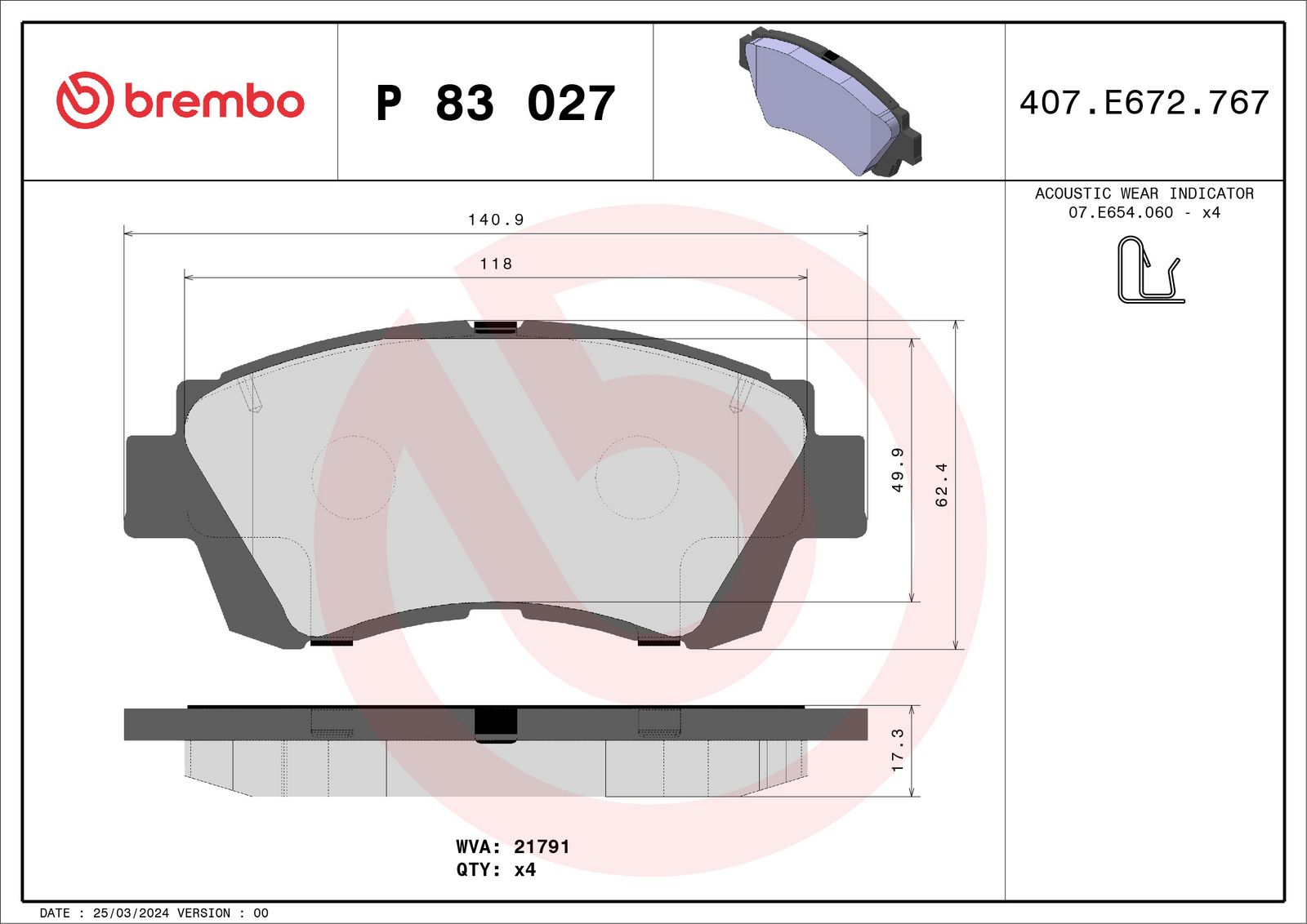 BREMBO P 83 027 Brake pad set, disc brake