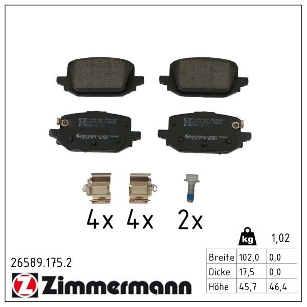 ZIMMERMANN 26589.175.2 Brake pad set, disc brake