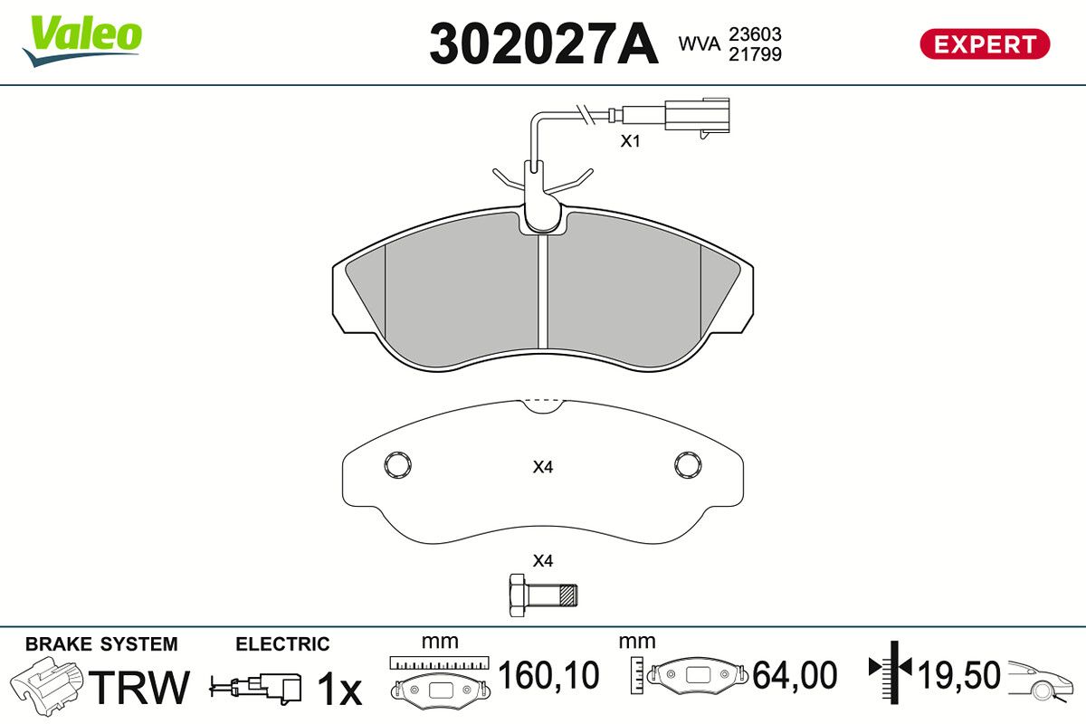 VALEO 302027A Stabdžių trinkelių rinkinys, diskinis stabdys