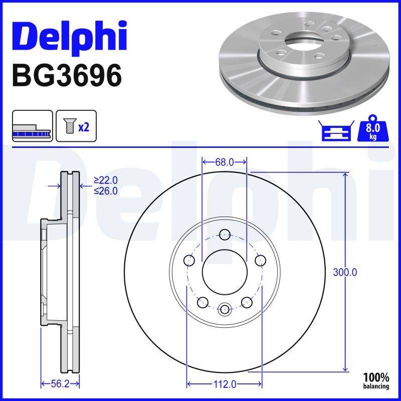 DELPHI BG3696 Brake disc