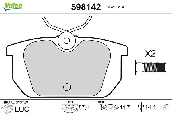 VALEO 598142 Brake pad set, disc brake