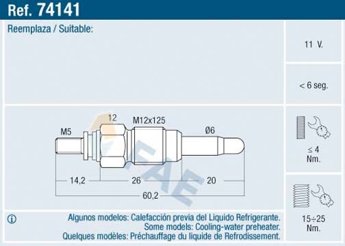 FAE 74141 Glow plug