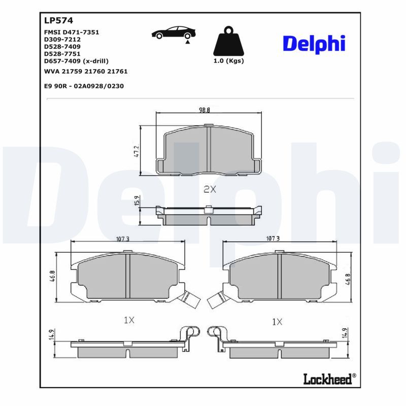 DELPHI LP574 Brake pad set, disc brake