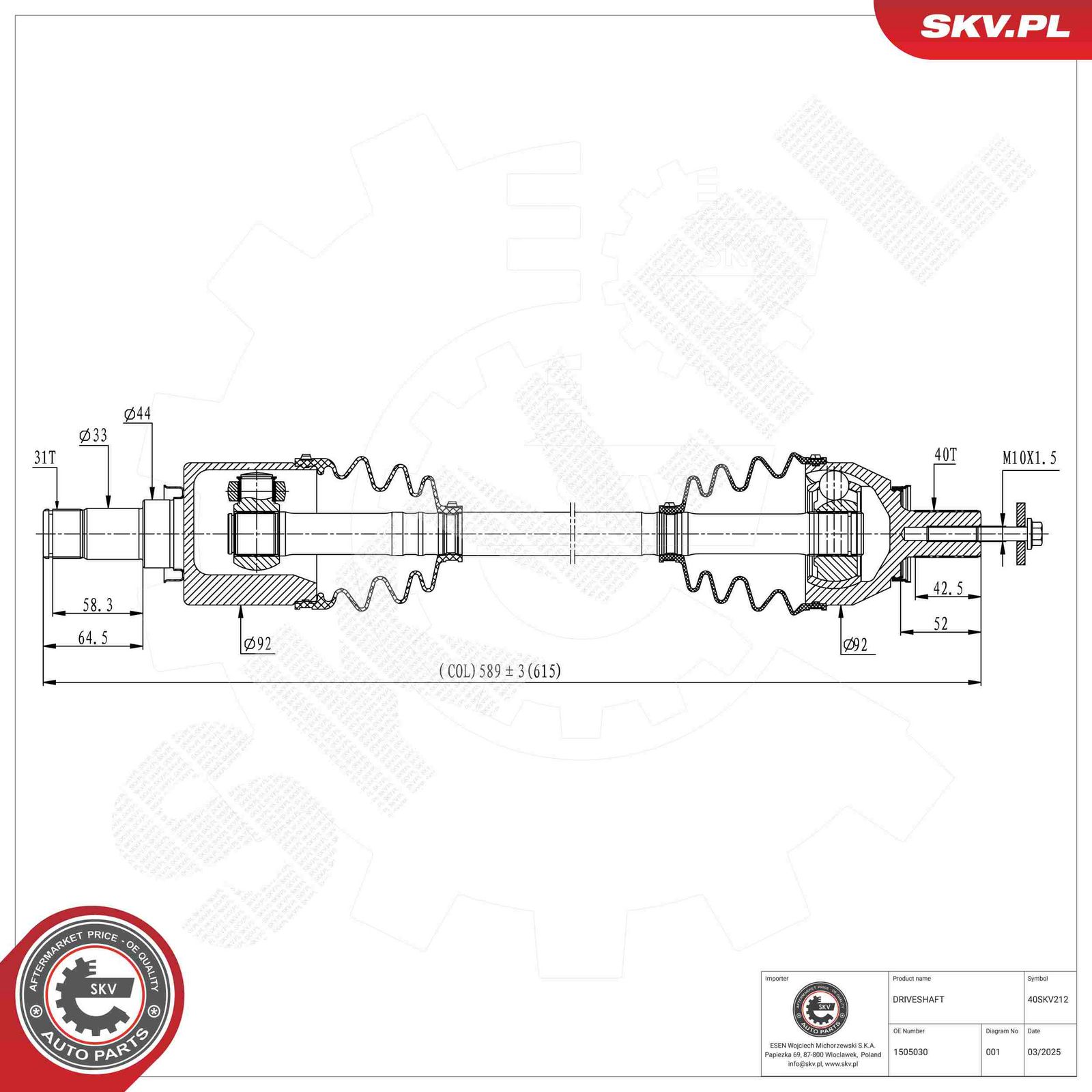 ESEN SKV 40SKV212 Drive shaft
