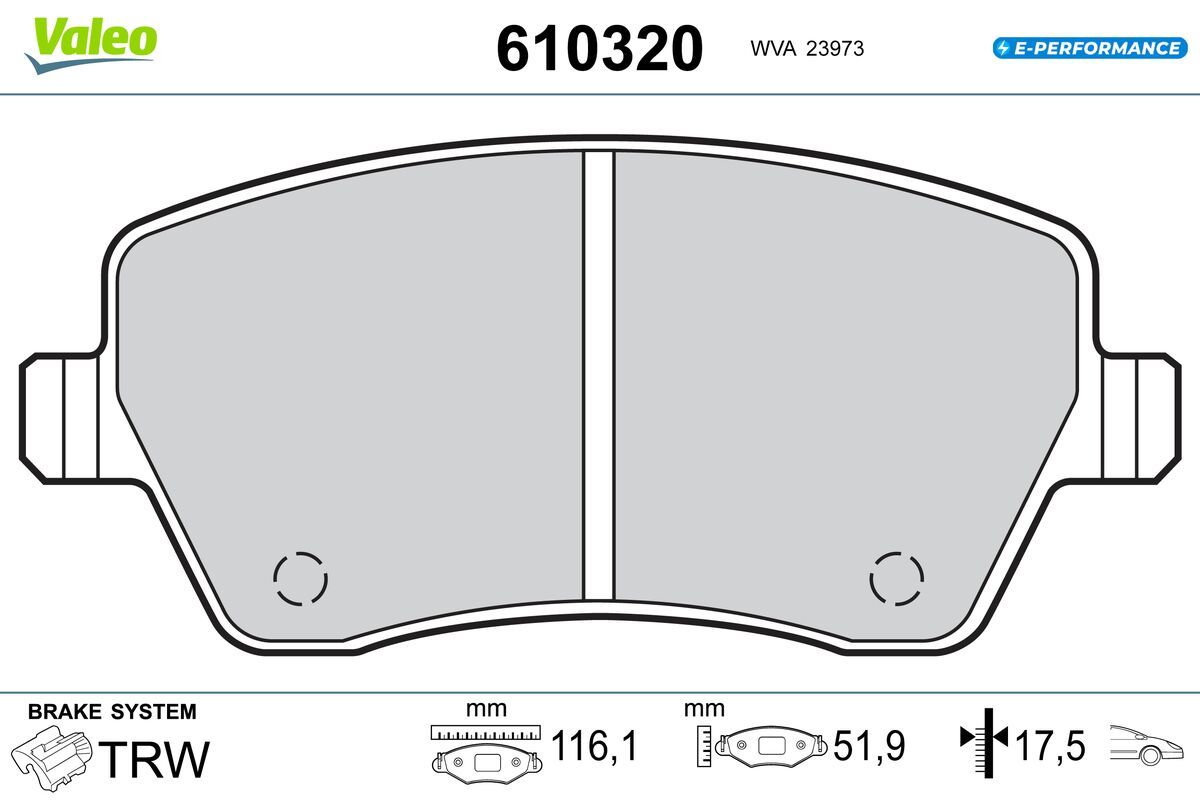VALEO 610320 Stabdžių trinkelių rinkinys, diskinis stabdys
