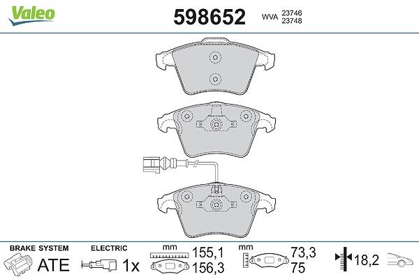 VALEO 598652 Brake pad set, disc brake