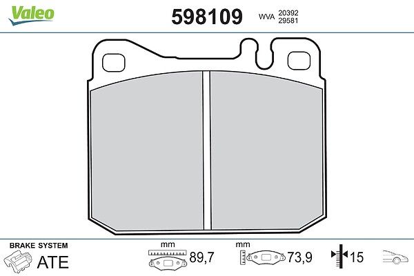 VALEO 598109 Brake pad set, disc brake