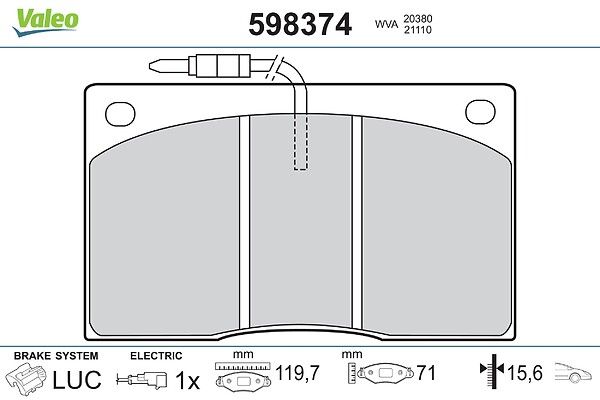 VALEO 598374 Brake pad set, disc brake