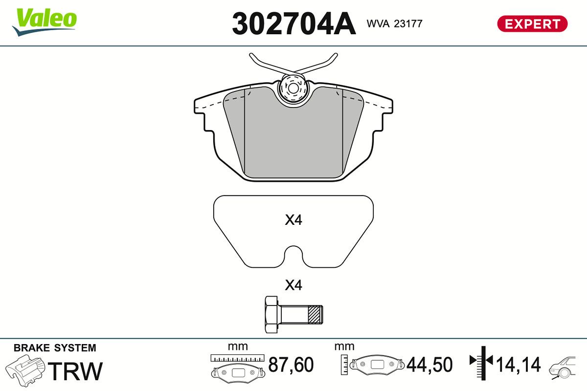 VALEO 302704A Stabdžių trinkelių rinkinys, diskinis stabdys