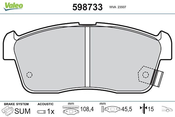 VALEO 598733 Brake pad set, disc brake