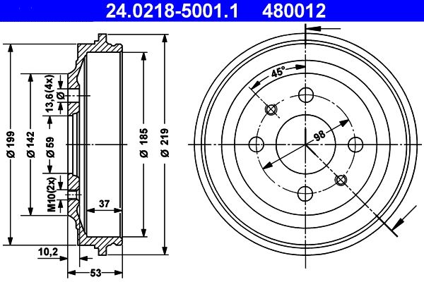 ATE 24.0218-5001.1 Brake drum