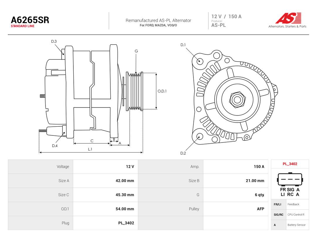 AS-PL A6265SR Alternator
