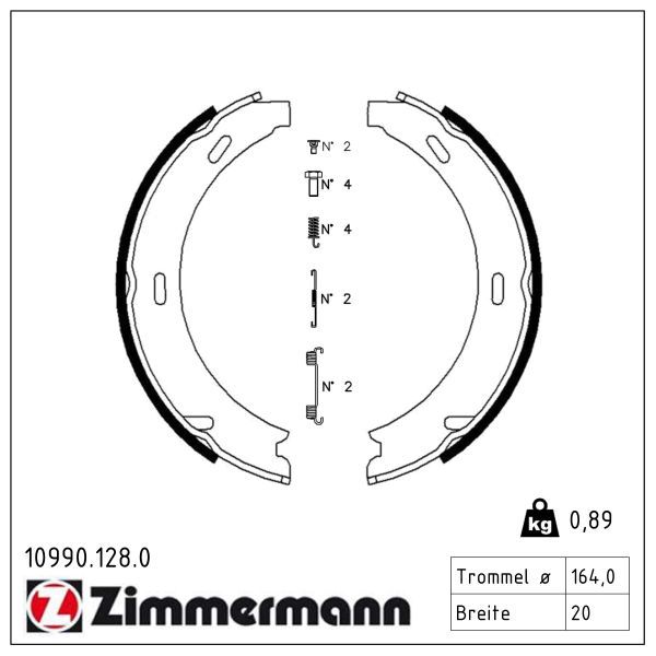 ZIMMERMANN 10990.128.0 Brake shoe set, parking brake