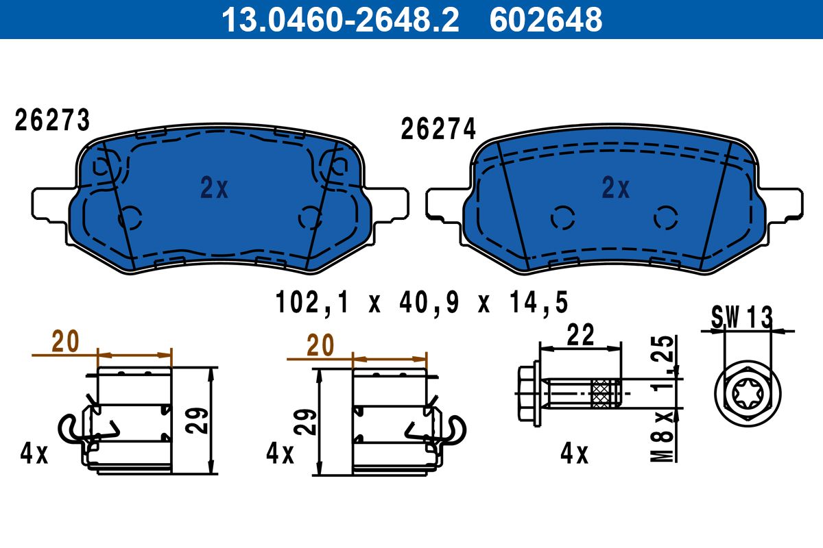 ATE 13.0460-2648.2 Brake pad set, disc brake