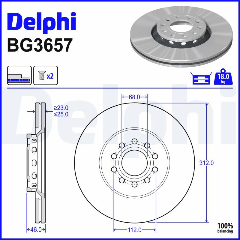 DELPHI BG3657 Brake disc