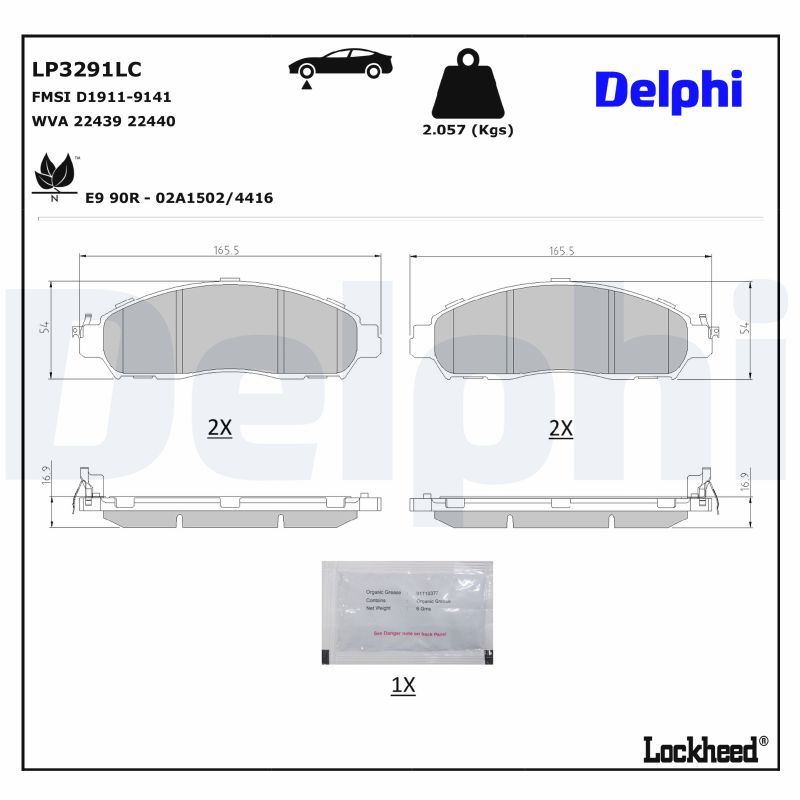 DELPHI LP3291LC Brake pad set, disc brake