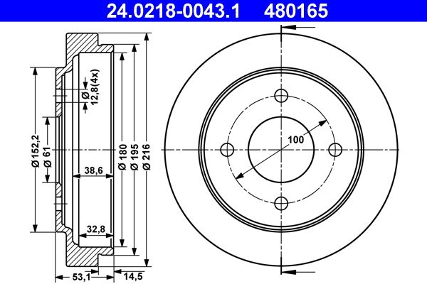 ATE 24.0218-0043.1 Brake drum