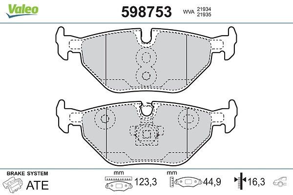 VALEO 598753 Brake pad set, disc brake