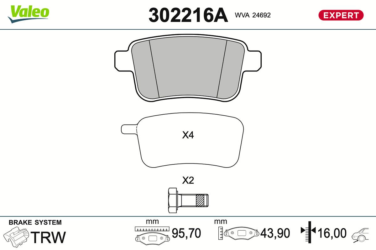 VALEO 302216A Brake pad set, disc brake