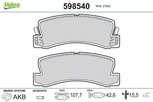 VALEO 598540 Brake pad set, disc brake