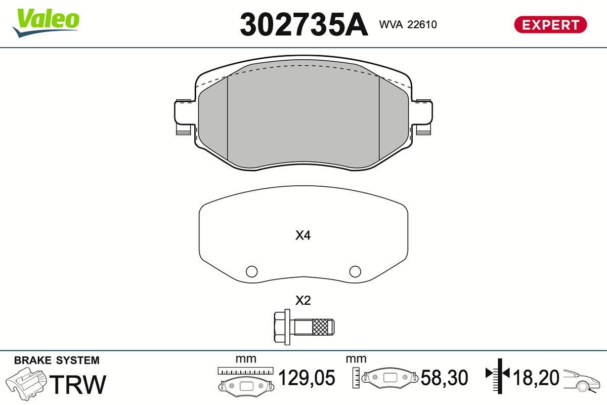 VALEO 302735A Stabdžių trinkelių rinkinys, diskinis stabdys