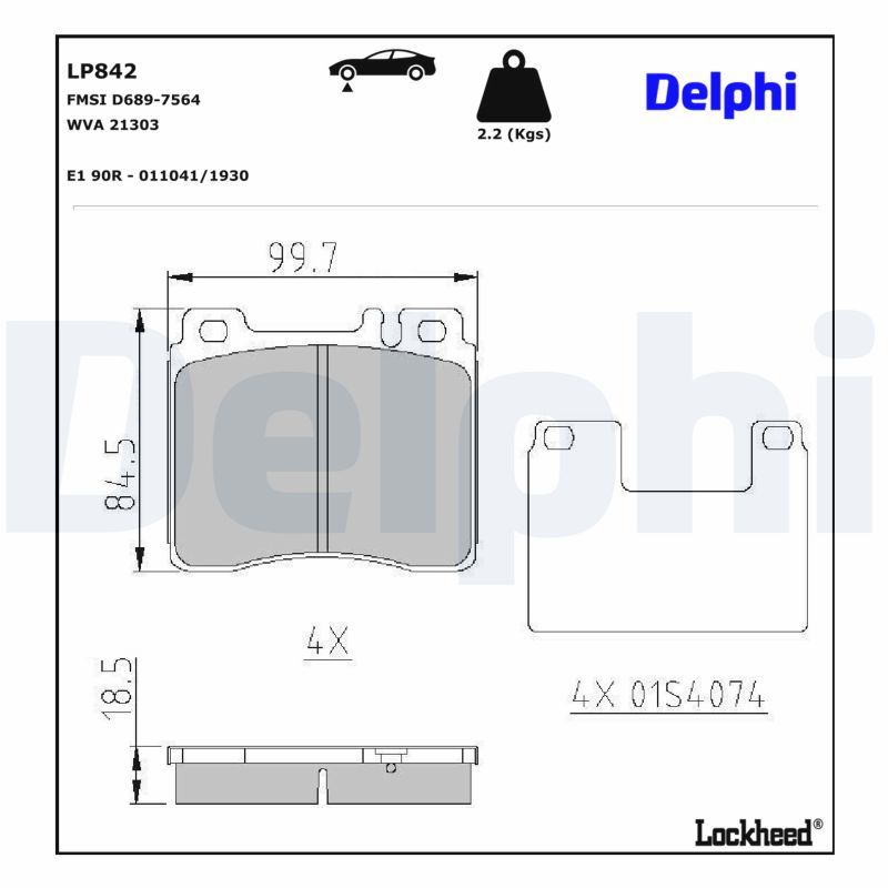 DELPHI LP842 Brake pad set, disc brake