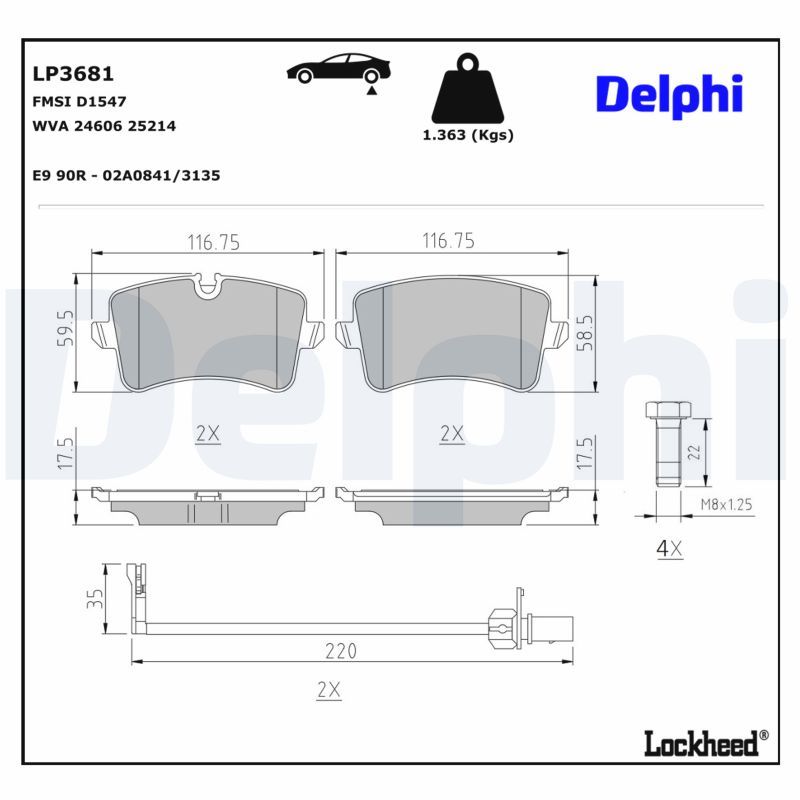 DELPHI LP3681 Brake pad set, disc brake