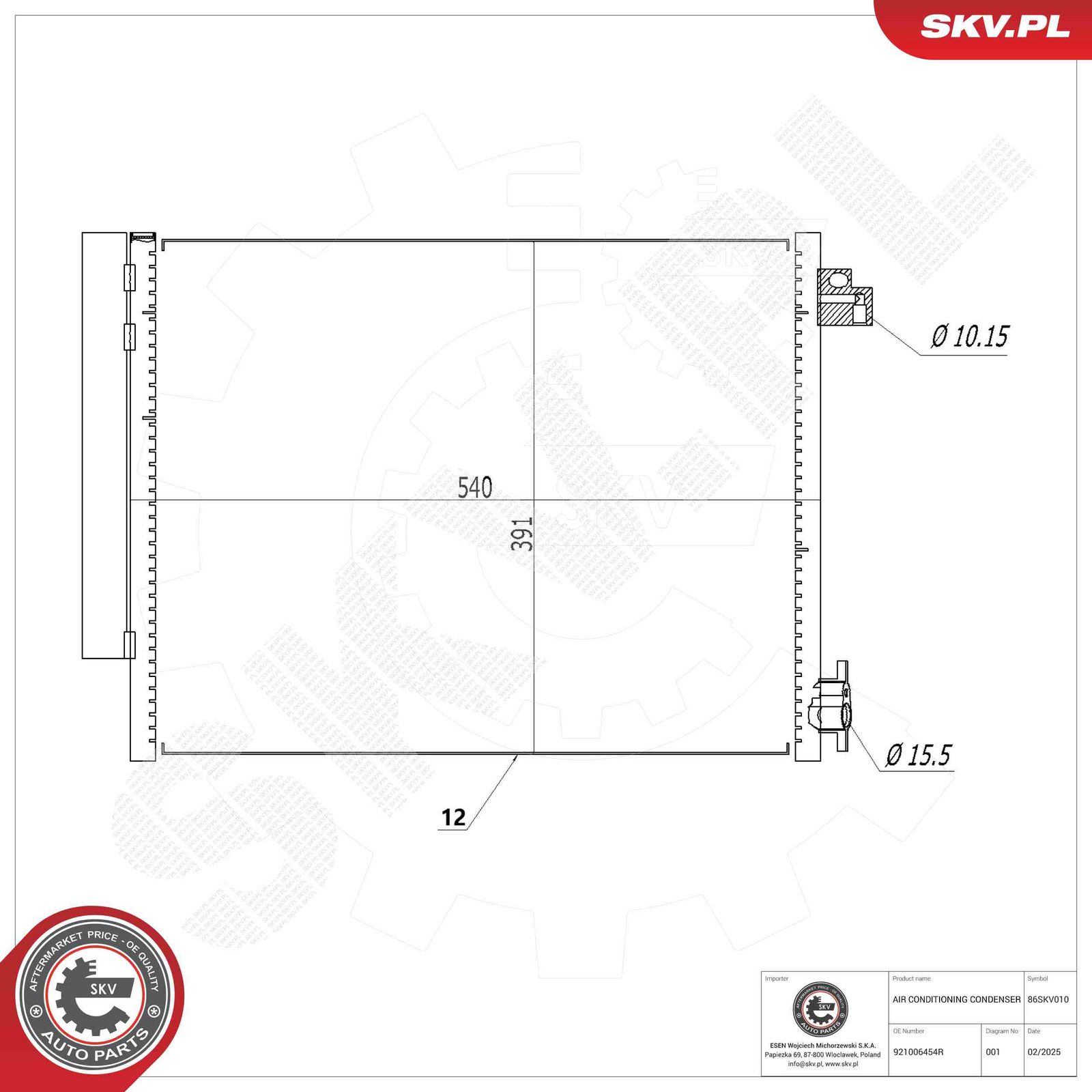 ESEN SKV 86SKV010 Condenser, air conditioning