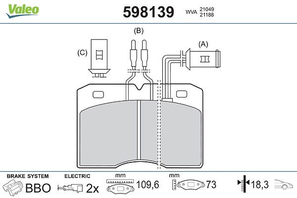 VALEO 598139 Brake pad set, disc brake