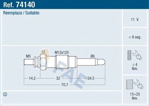 FAE 74140 Glow plug