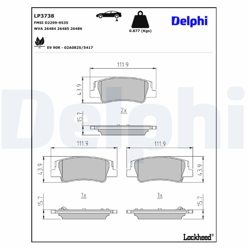 DELPHI LP3738 Brake pad set, disc brake