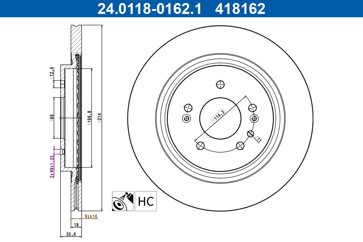 ATE 24.0118-0162.1 Brake disc