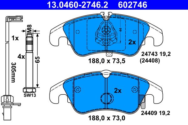 ATE 13.0460-2746.2 Brake pad set, disc brake