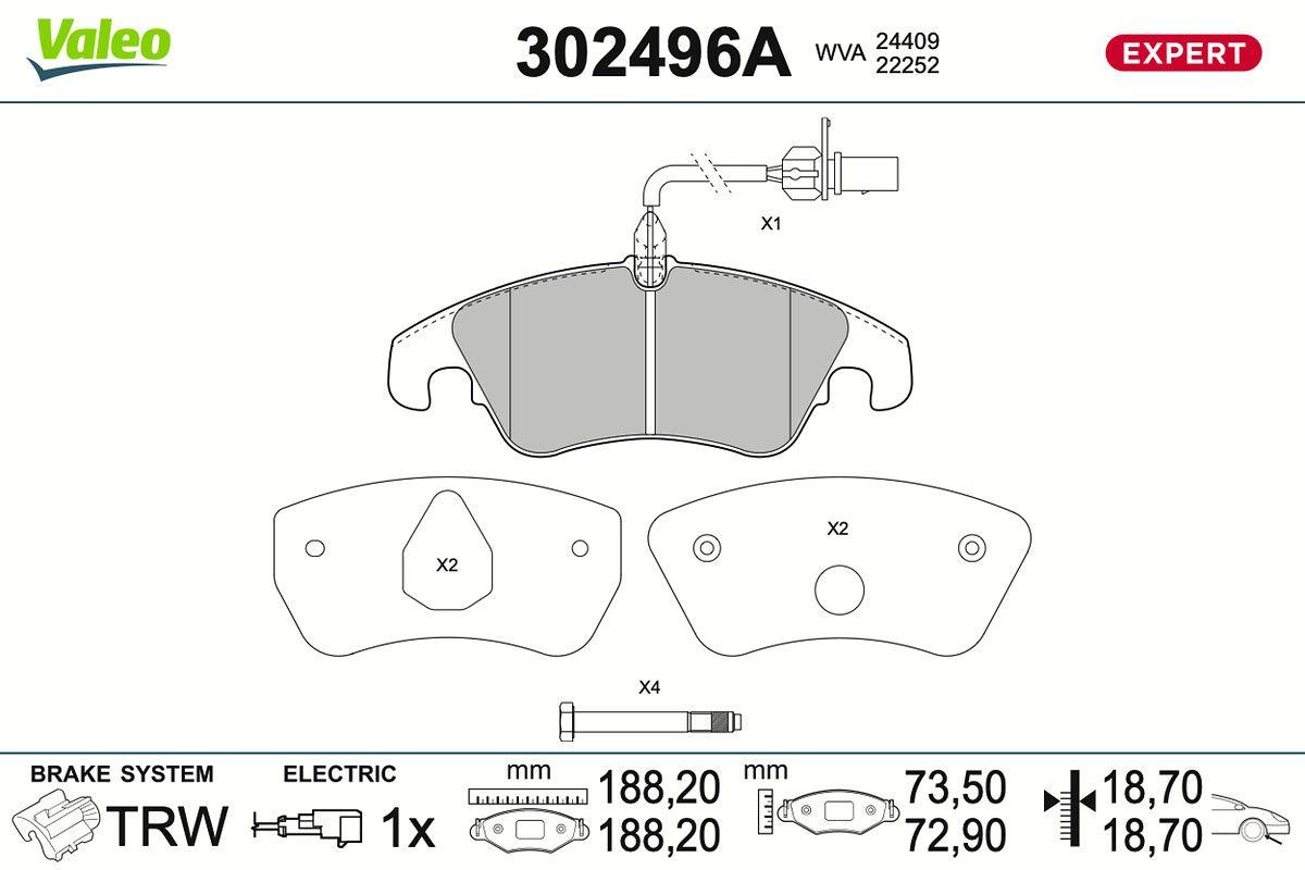VALEO 302496A Brake pad set, disc brake
