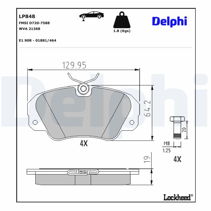 DELPHI LP848 Brake pad set, disc brake