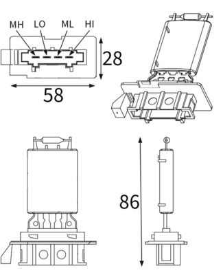 Resistor, interior blower