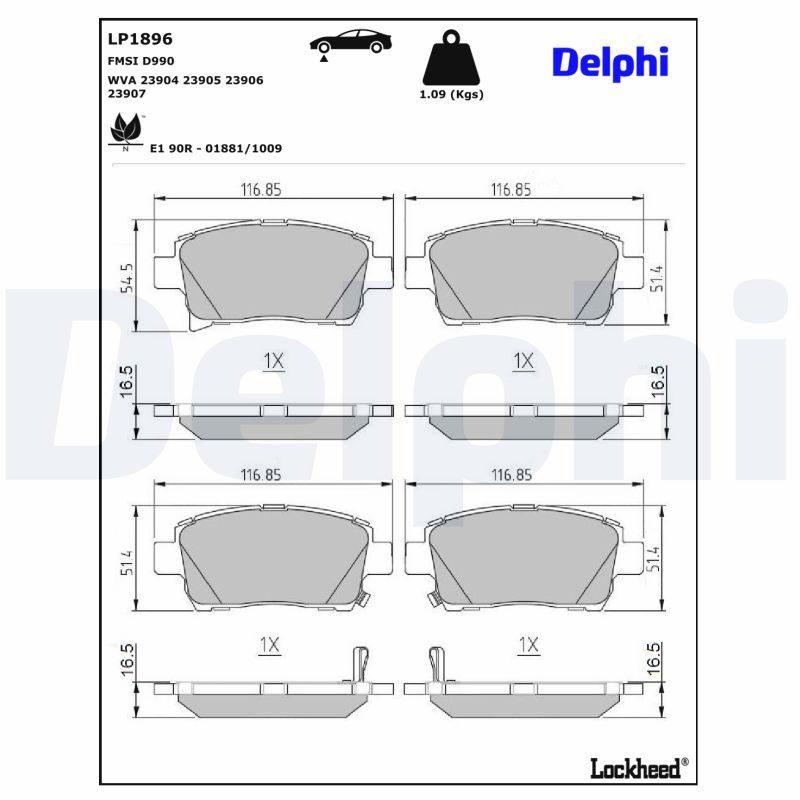DELPHI LP1896 Stabdžių trinkelių rinkinys, diskinis stabdys