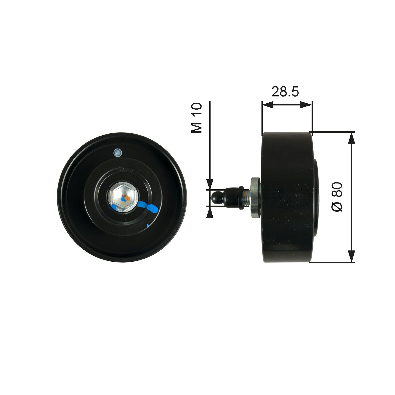 GATES T36334 Deflection/guide pulley, v-ribbed belt