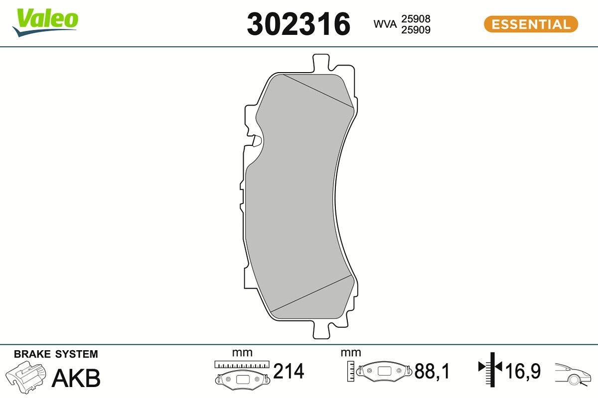VALEO 302316 Brake pad set, disc brake
