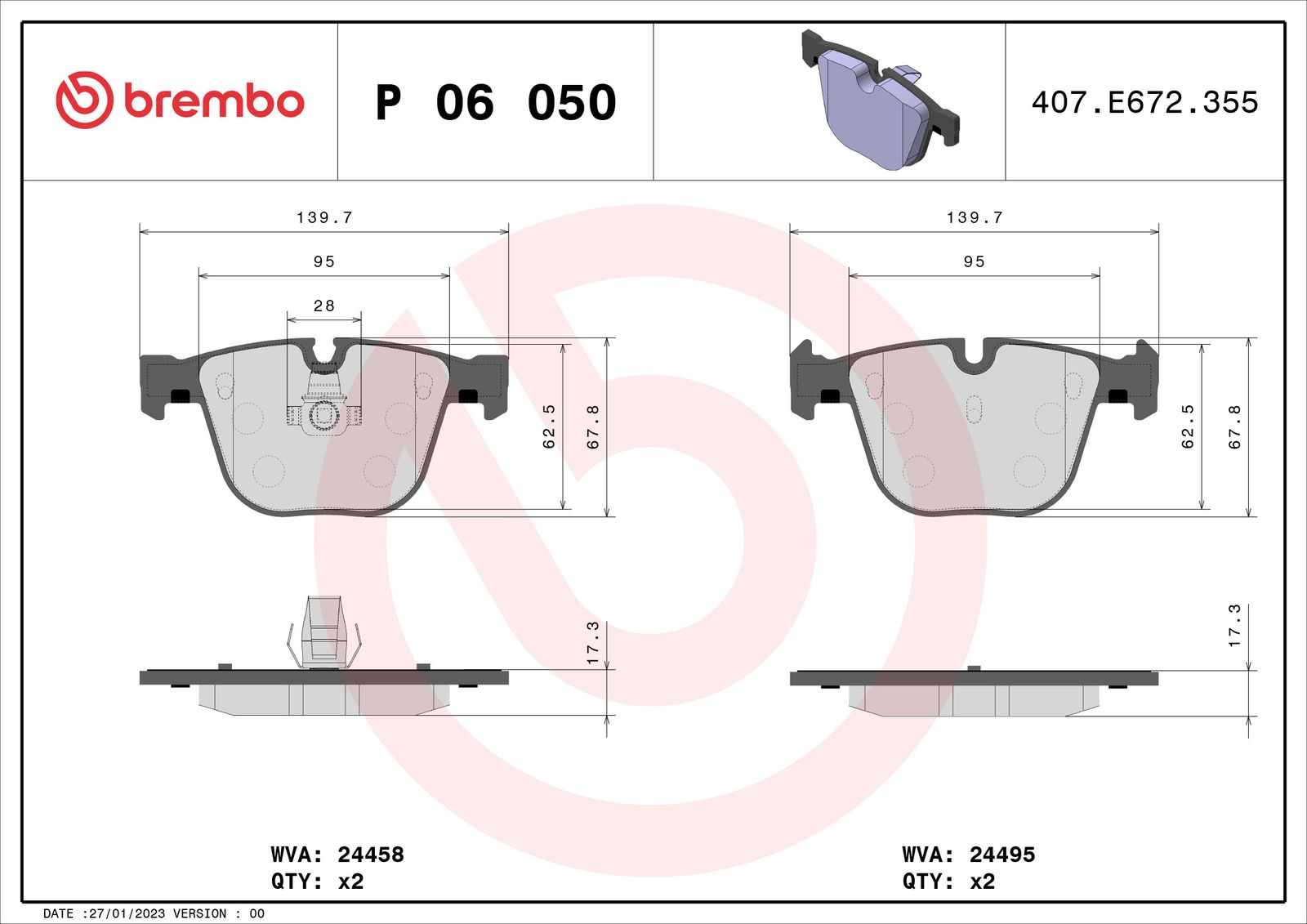 BREMBO P 06 050 Brake pad set, disc brake