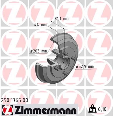 ZIMMERMANN 250.1765.00 Brake drum