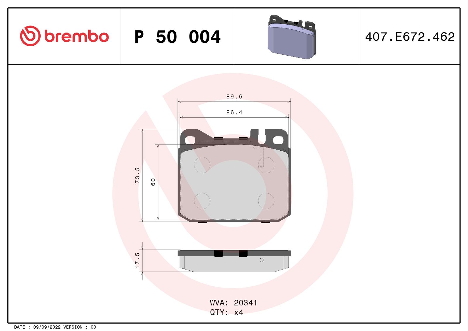 BREMBO P 50 004 Stabdžių trinkelių rinkinys, diskinis stabdys