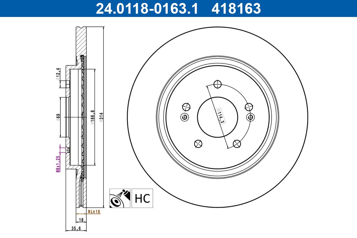 ATE 24.0118-0163.1 Brake disc