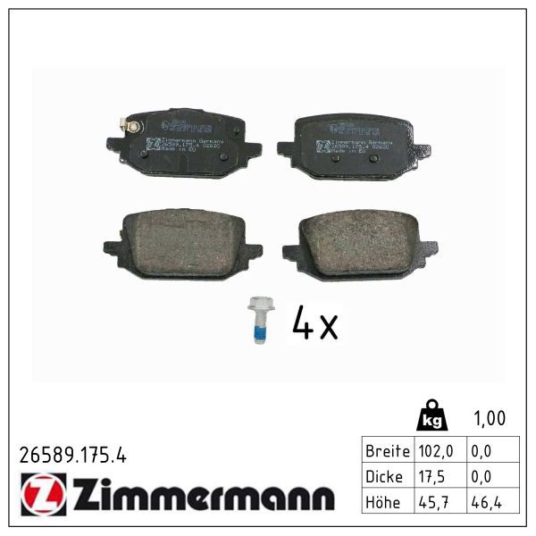 ZIMMERMANN 26589.175.4 Brake pad set, disc brake