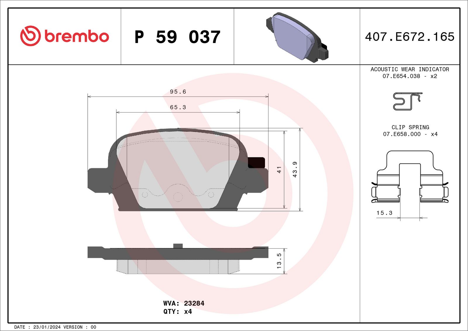 BREMBO P 59 037 Stabdžių trinkelių rinkinys, diskinis stabdys
