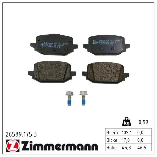 ZIMMERMANN 26589.175.3 Brake pad set, disc brake