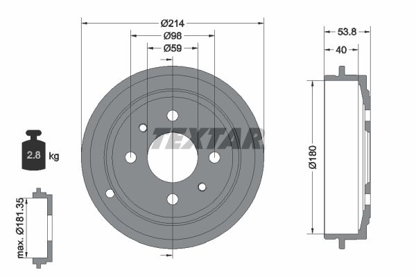 TEXTAR 94014800 Brake drum