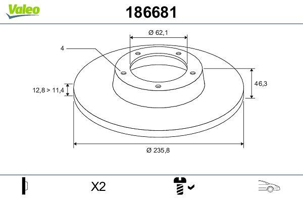 VALEO 186681 Brake disc