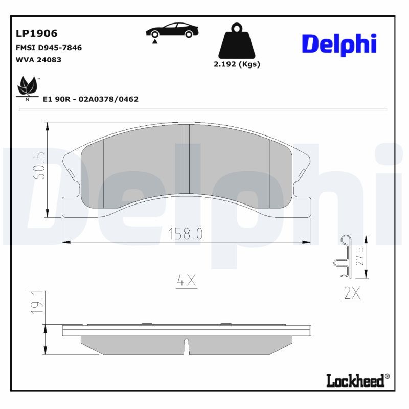 DELPHI LP1906 Stabdžių trinkelių rinkinys, diskinis stabdys